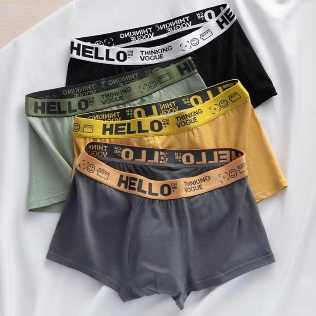 Boxer Pria Dewasa Hello / Celana Dalam Pria Dewasa List Hello dan Thinking Vogue Cup Pelindung