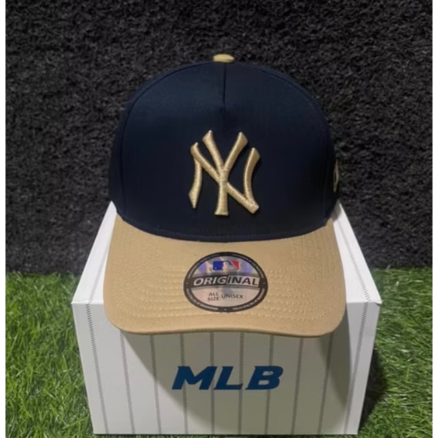 TOPI BASEBALL MLB NY SIMPLE MODEL ORIGINAL NAVY CREAM CAPS / TOPI PRIA WANITA WITH BOX