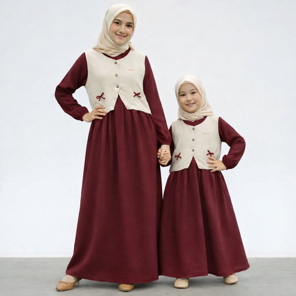 [Terlaris] Gamis Couple Ibu dan Anak Bahan Crinkle Airflow Premium - Baju Muslim Couple Ibu Anak Mew