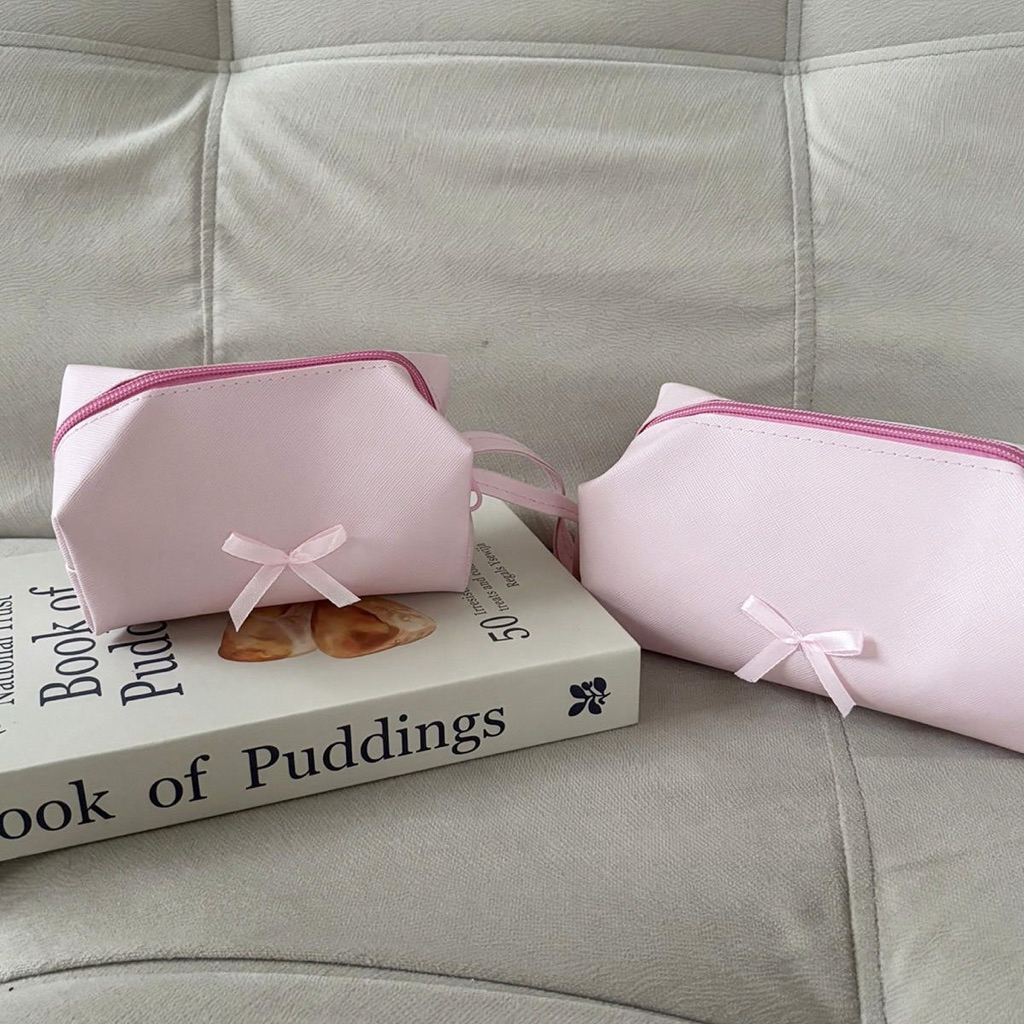 Mocorie - Clementine Boxy Pouch / Coquette Ribbon Boxy Pouch / Pink Ribbon Makeup Pouch / Coquette P