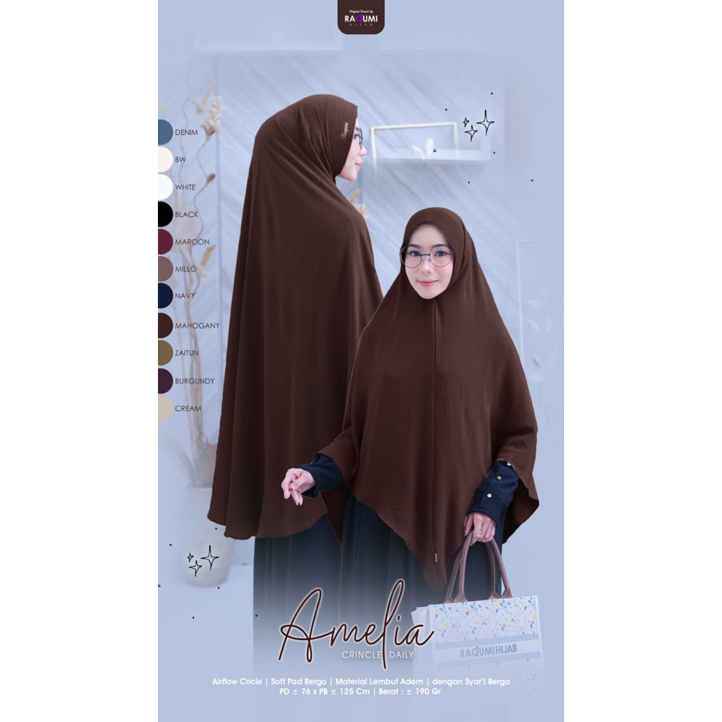 AMELIA CRINCLE BERGO ORIGINAL BY RAQUMI HIJAB STORE / SYAR'I BERGO / AIRFLOW CRINCLE / SOFT PAD BERG