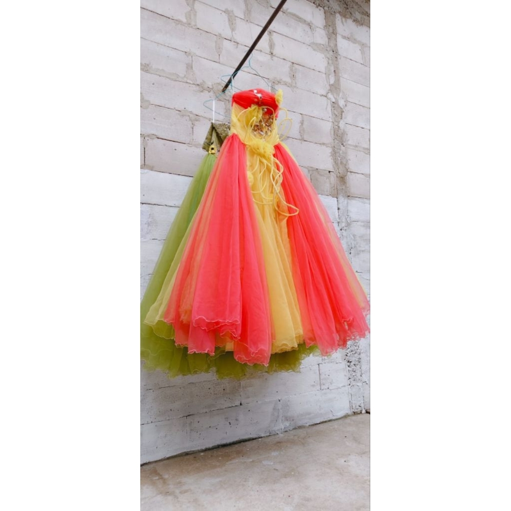 Gaun/Dress Fairy Gembul Pink Kuning - Photoshoot - Wedding - Prewed - Prewedding - Karnaval