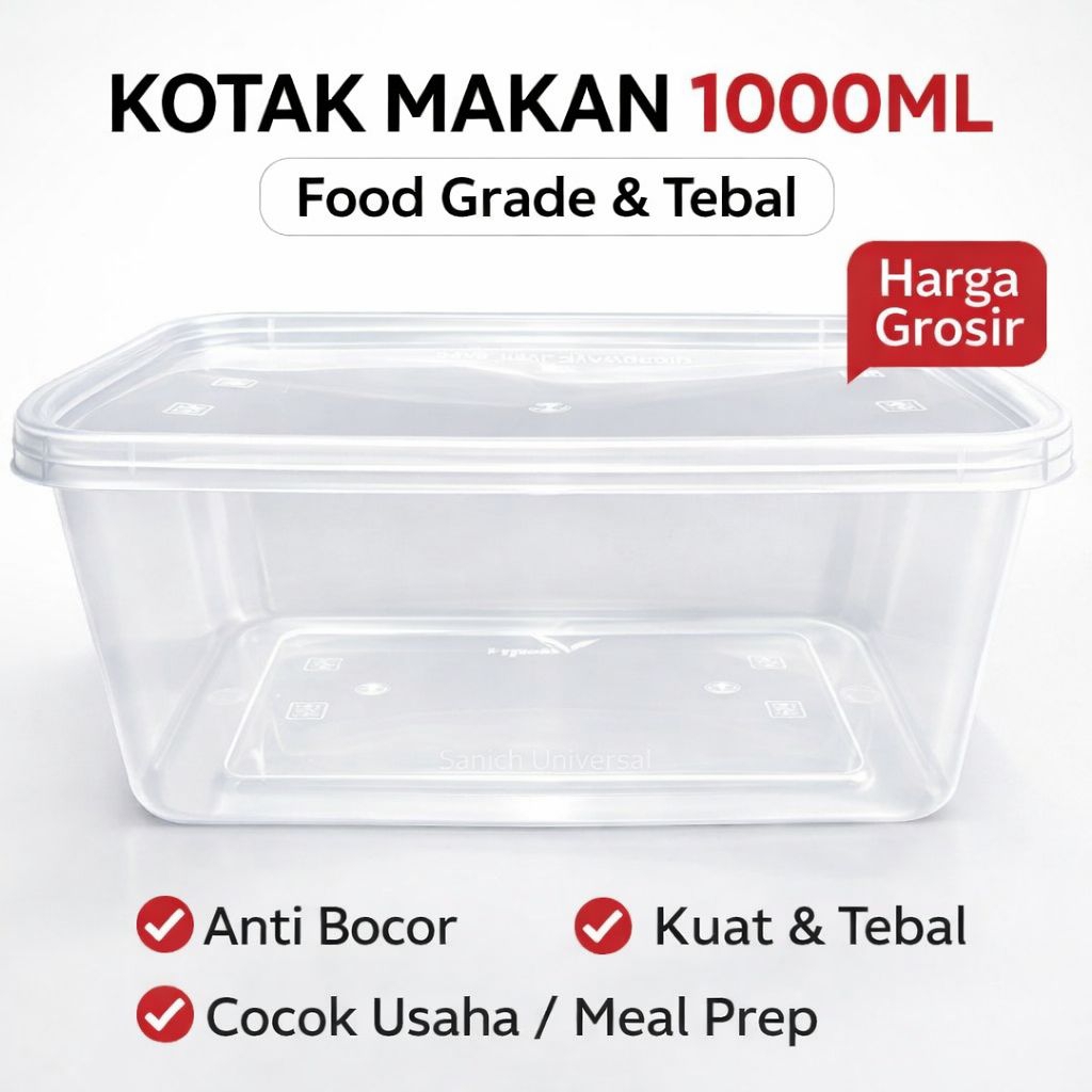 Kotak makan rectangular MEIJI ukuran 1000 ml, kotak makan plastik foodgrade,bisa microwave 1000ml me