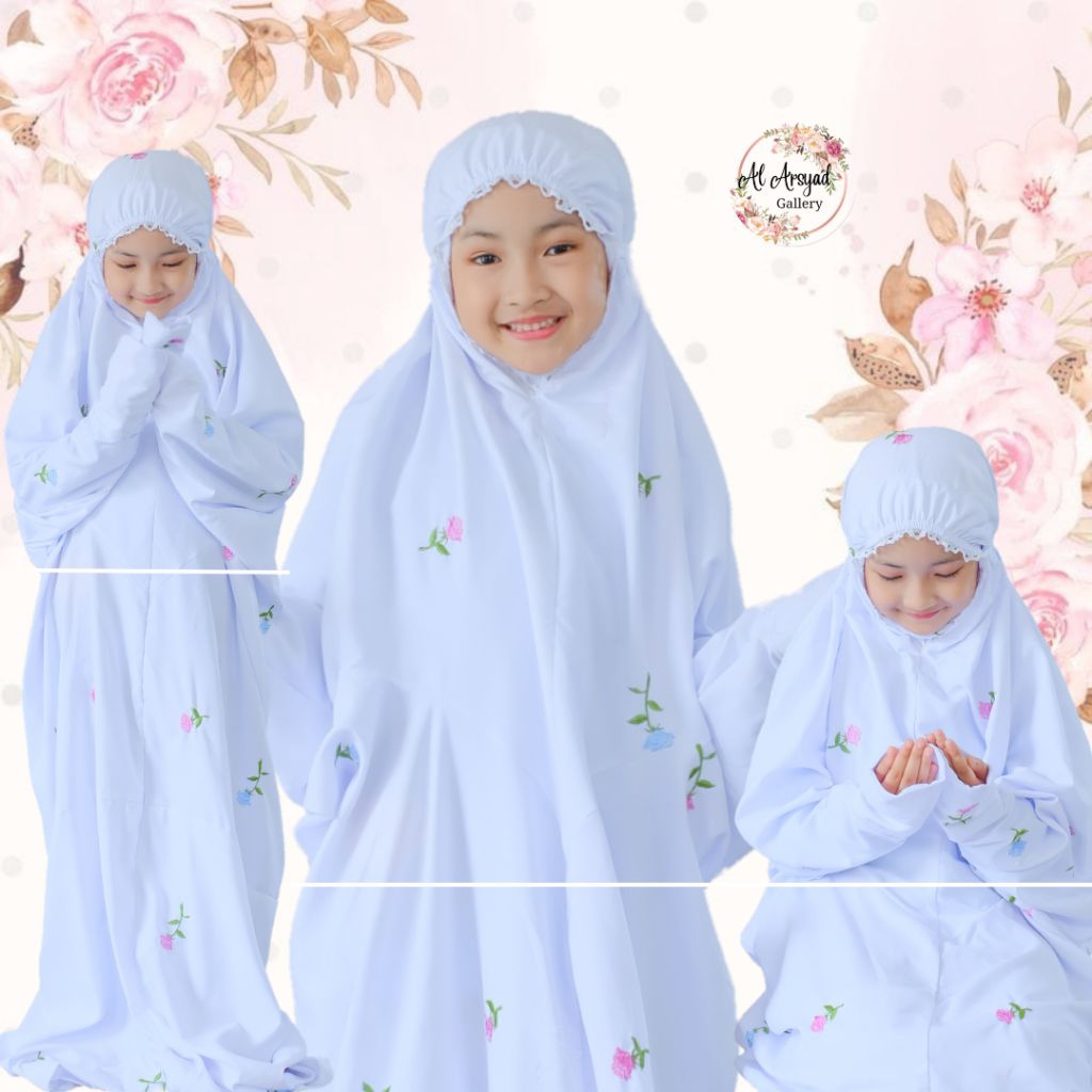 Mukena terusan khusus PUTIH  BUNGA anak TK SD Remaja Tanggung | Al Arsyad