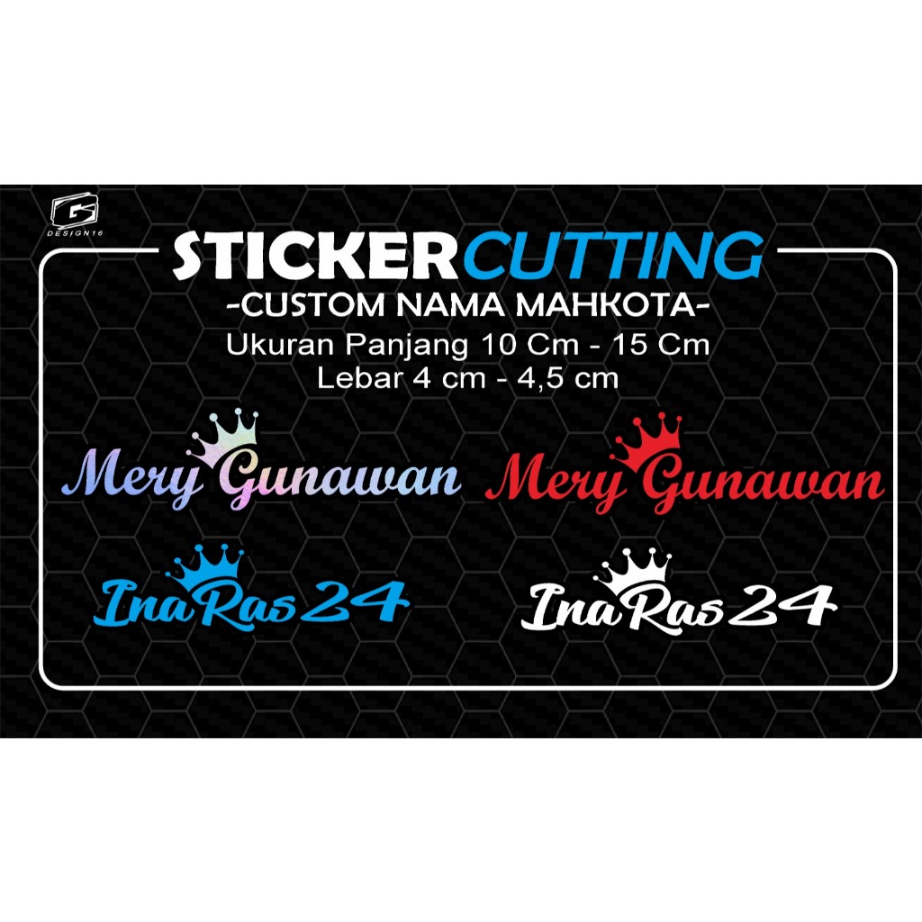 Sticker Cutting Custom Nama "Mahkota" / Sticker Variasi motor / Mobil Helm