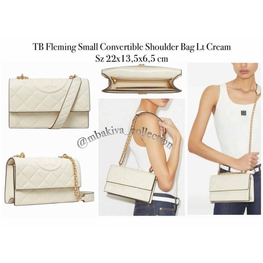 TB Fleming Small Convertible Shoulder Bag Lt Cream