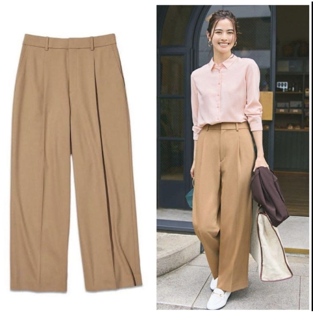 Uniqlo Pleated Wide Pants in Brown L / Celana Lebar Rapi