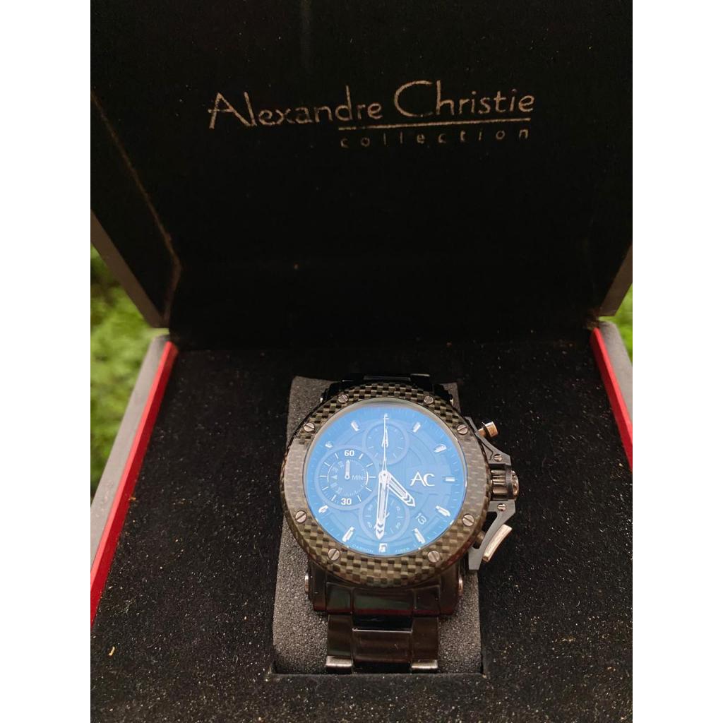 Jam Tangan Alexandre Christie AC 9205 MC Carbon Rantai Stainless Pria Original Chronograph Second