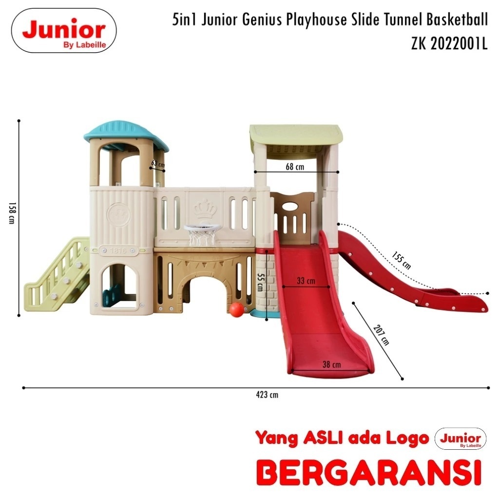 Playground Playhouse Rumah Rumahan Perosotan Ayunan Terowongan Bola Basket Labeille Junior ZK
