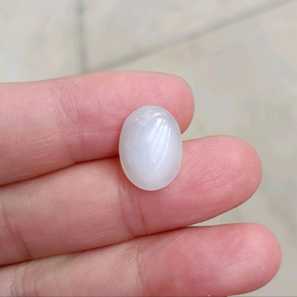 Batu Biduri Bulan Air Beras Putih 15x11x4mm, Barang Mulus Bersih Full Star