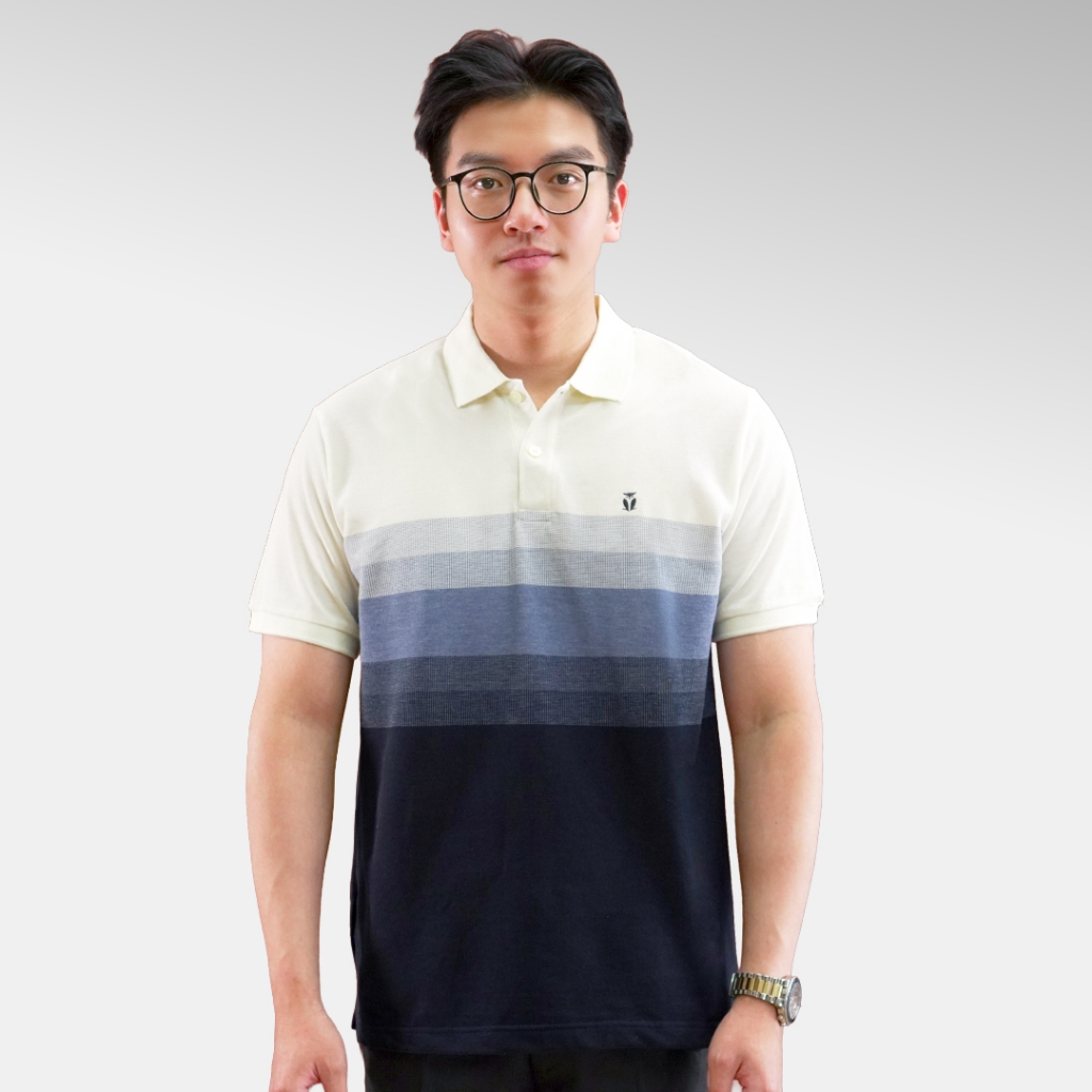 MATSUDA Uji Warna OffWhite Baju Kaos Polo Shirt Dewasa Stripe Pria Kerah Katun