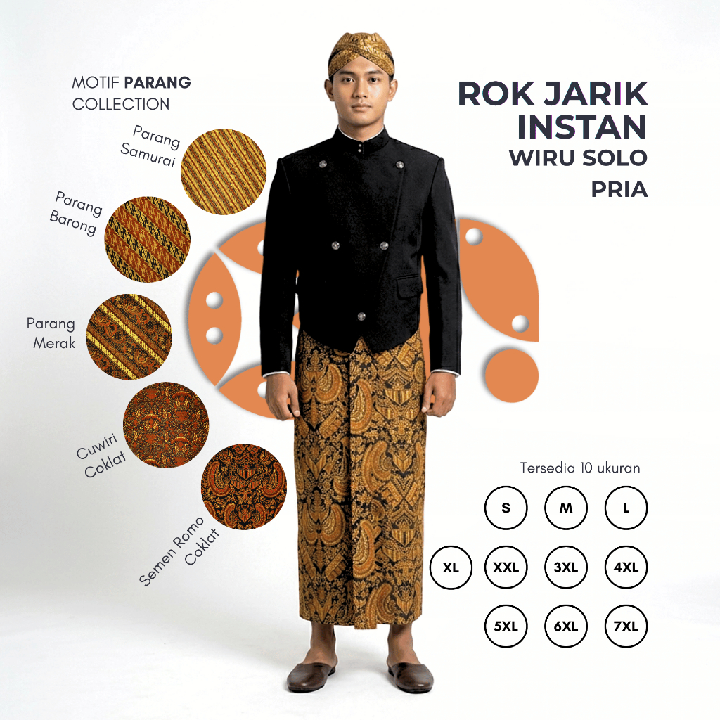 Rok Jarik Instan Wiru Solo Pria Dewasa Rok Instan Pakaian Adat Jawa Batik Motif lereng