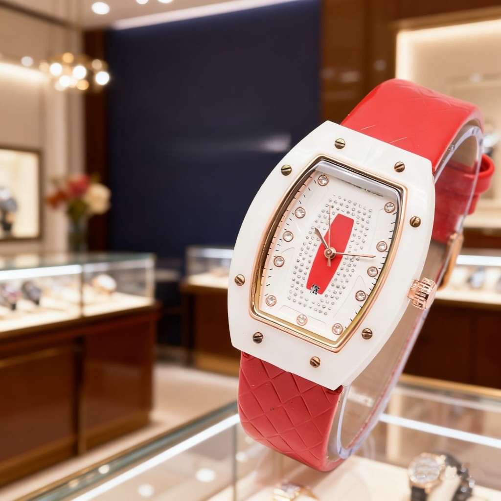 Jam Tangan Wanita RM 6511 Oval Kulit dan Rubber