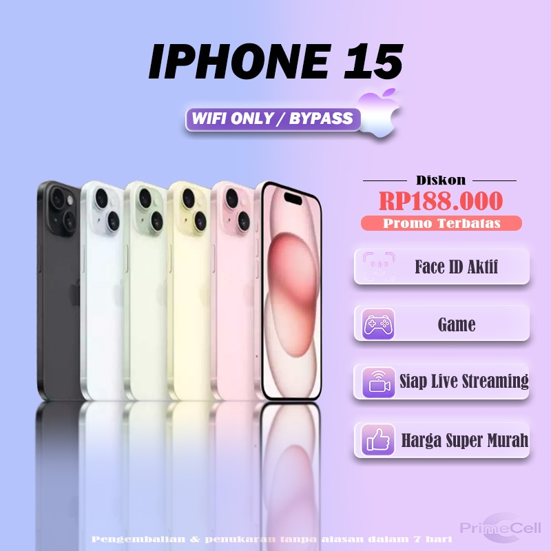 iPhone 15  SECOND ORIGINAL Inter 128/256/512GB Dynamic Island Mulus Like New Face ID WiFi-Only Simlo