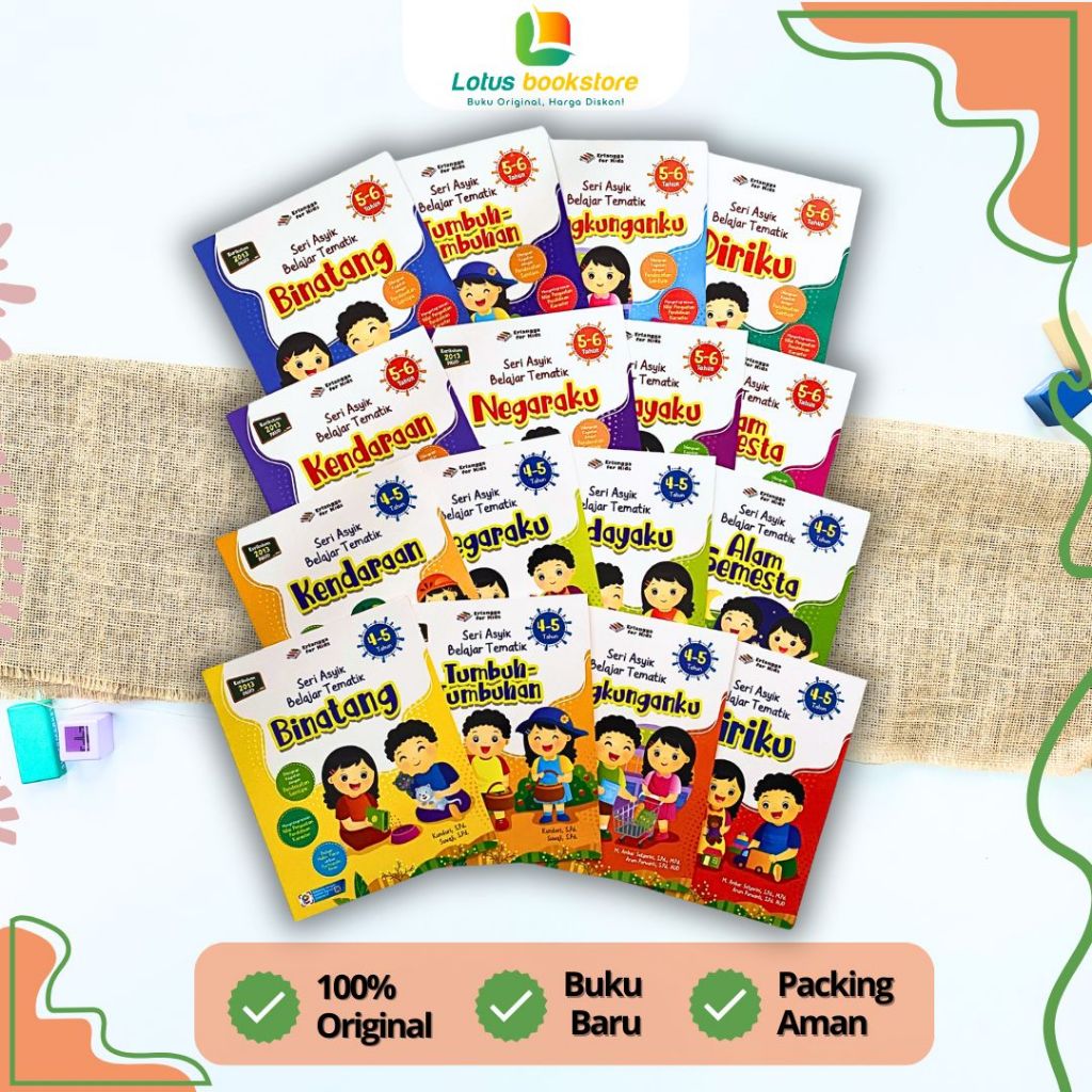Paket Seri Asyik Belajar Tematik TK A & TK B (8 Buku) - Usia 4-5  dan 5-6 Tahun / PAUD - Buku Erlang