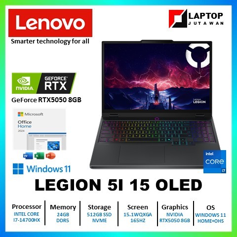Lenovo LEGION 5I 15 OLED I7-14700HX RTX5050 8GB/24GB 512GB W11+OHS+M365B 15.1WQXGA 165HZ 3Y+3ADP-4RI