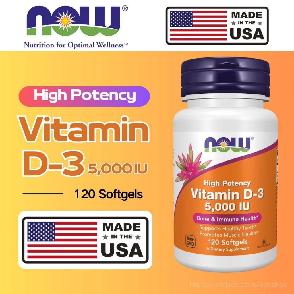 NOW Foods High Potency Vitamin D-3 5000 IU Structural Support* 120 Softgels