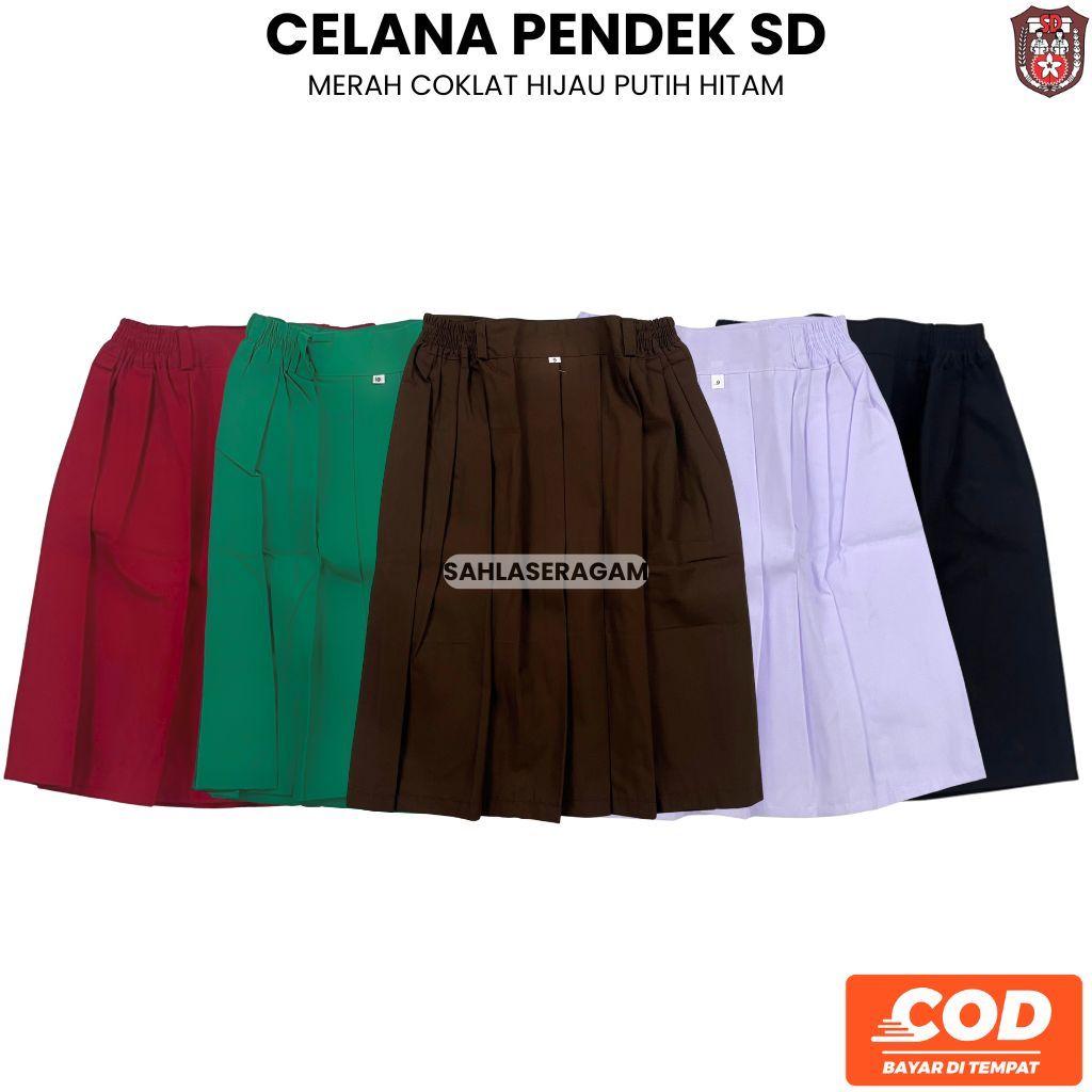 Rok Pendek Sekolah SD Rempel Perempuan Seragam Sekolah Merah Putih Coklat Hijau Hitam
