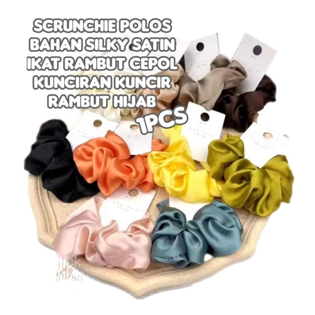 Scrunchie Polos Bahan Silky Satin Ikat Rambut Cepol Kunciran Kuncir Rambut Hijab
