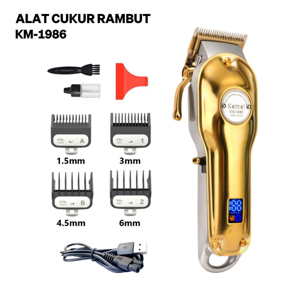 KEMEI KM 1986 Mesin Cukur Elektrik Professional Cordless Clipper Rechargeable