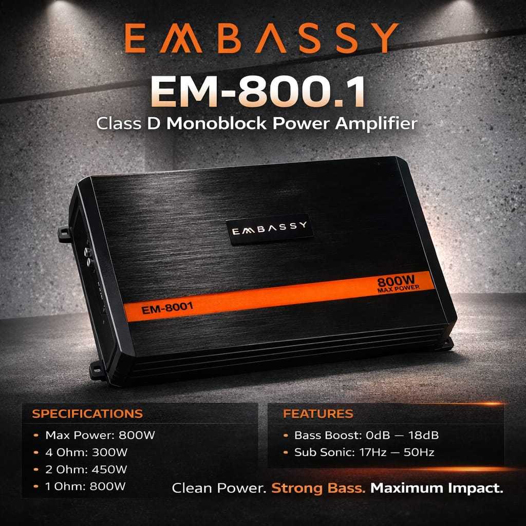 POWER MONOBLOK EMBASSY POWER AUDIO EM-8001 ORIGINAL POWER MONOBLOCK