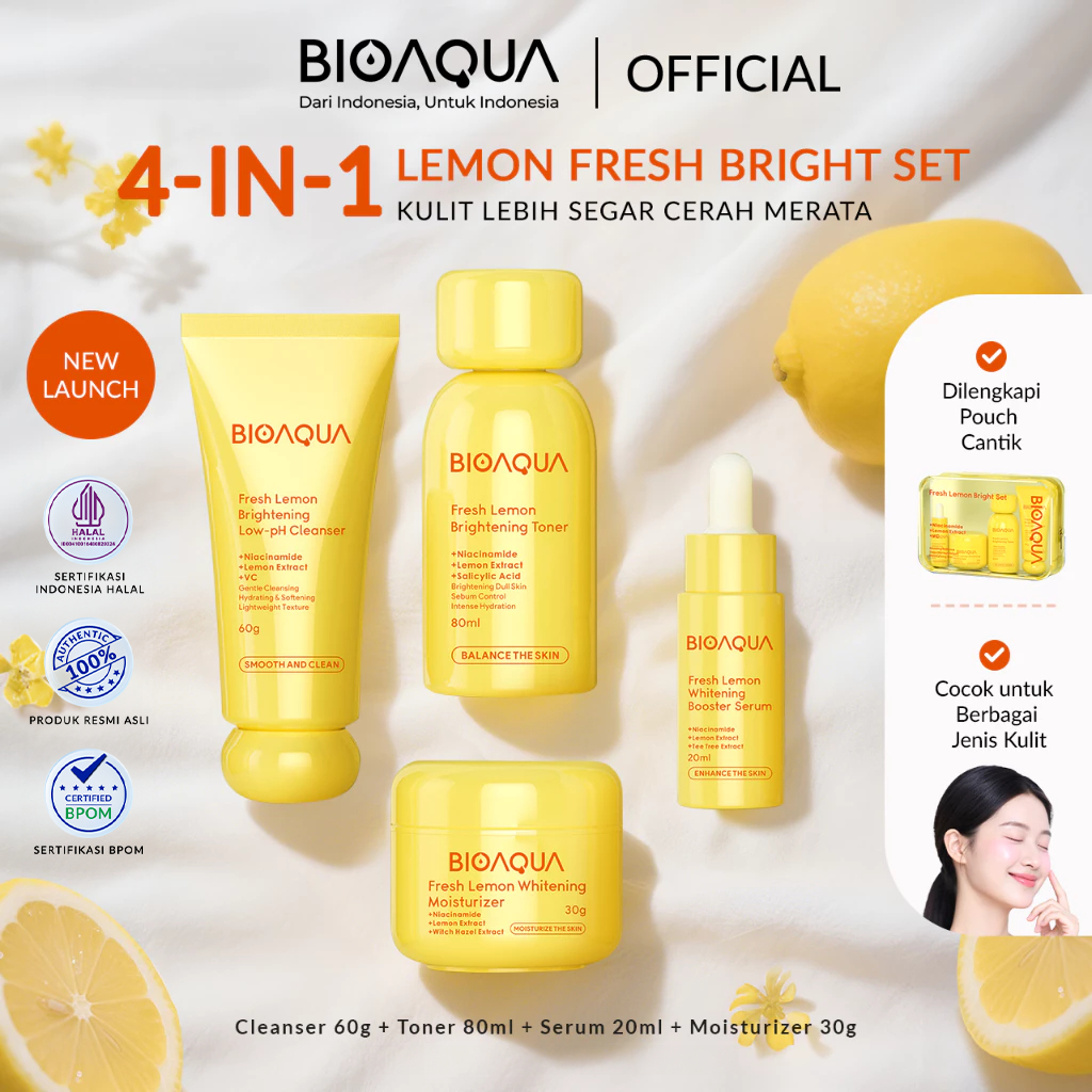 BIOAQUA Skincare Paket Fresh Lemon Bright Set Skincare Paket With Facial Wash Cleanser 60g + Toner 8