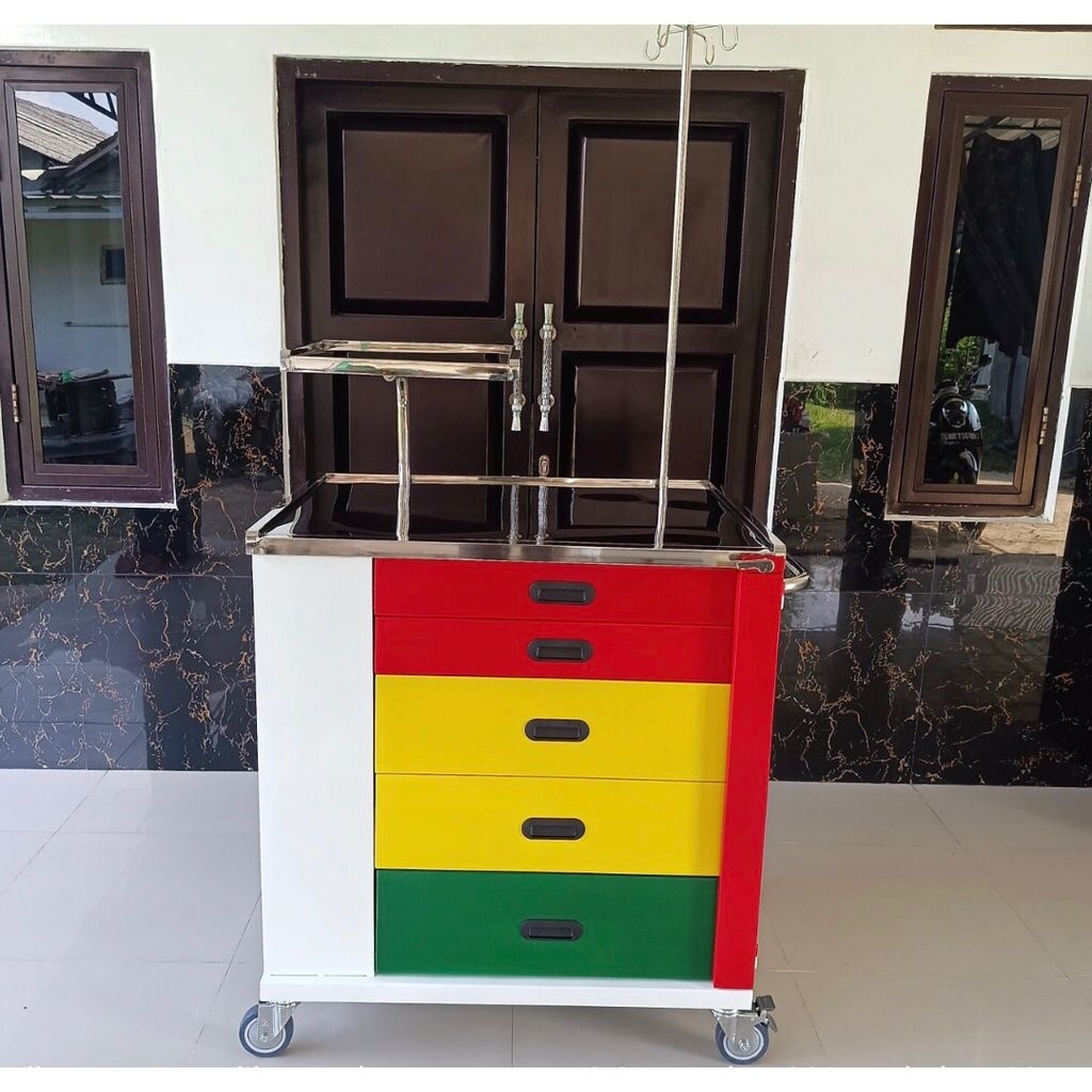 Troli emergency besi alkes bob marley new - emergensi troli alkes pelangi - troli emergency medis