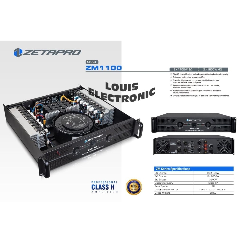 Power Amplifier ZETAPRO ZM1100 ZM 1100 2 Channel Class H