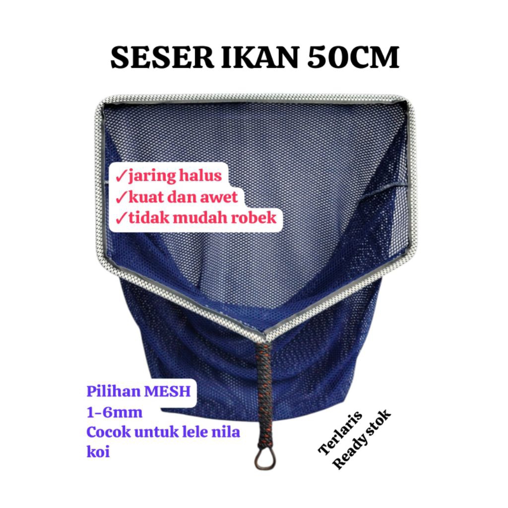 Seser Ikan 50cm Jaring Halus Kuat | Serokan Lele Koi Nila Gurame | Mesh 1-6mm