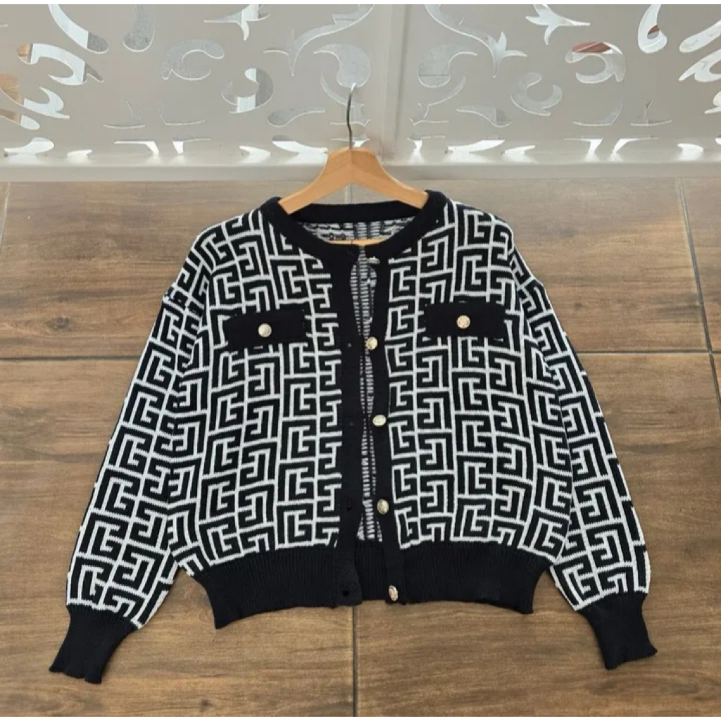 CARDIGAN RAJUT MOTIF MONOGRAM/CARDIGAN WANITA MODEL KOREA