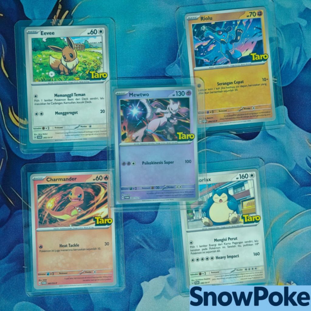 Kartu Pokemon Promo Set Taro (Eevee, Mewto, Riolu, Snorlax, Charmander)
