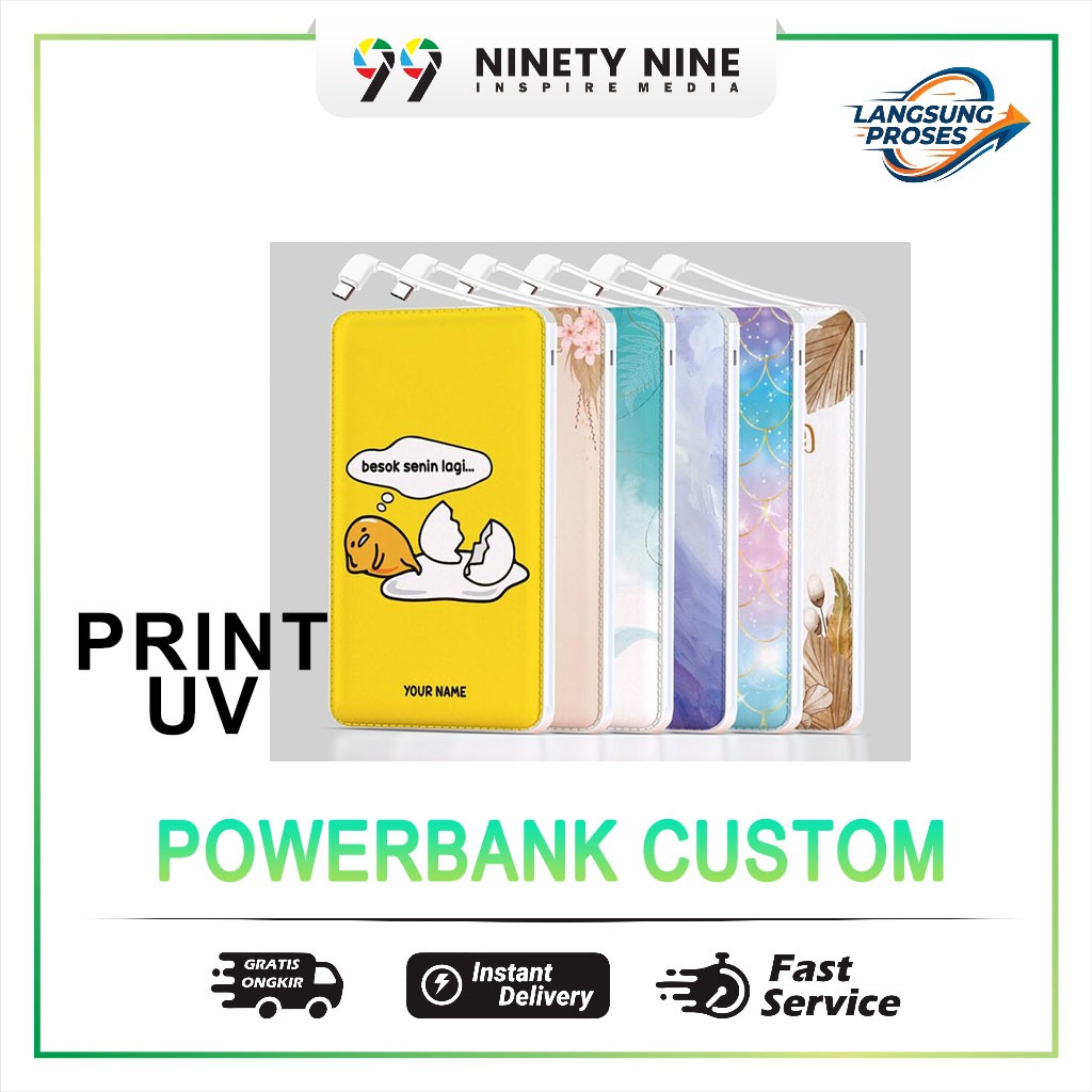 POWERBANK CUSTOM DESAIN BEBAS PRINT UV BISA INSTAN DELIVERY