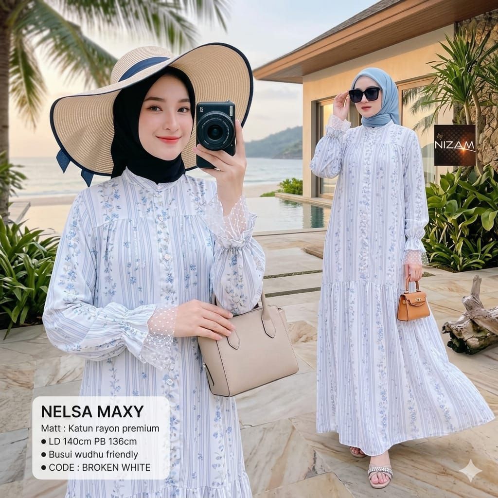 Nelsa Maxy Super Jumbo Ld 140 Cm Gamis Rayon Premium Motif Bunga Cantik