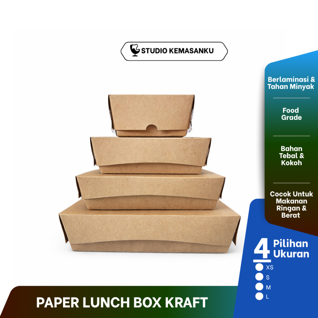 Paper Lunch Box Kraft XS S M L | Box Makanan Kertas Food Grade Anti Bocor | Packaging F&B Eco Friend