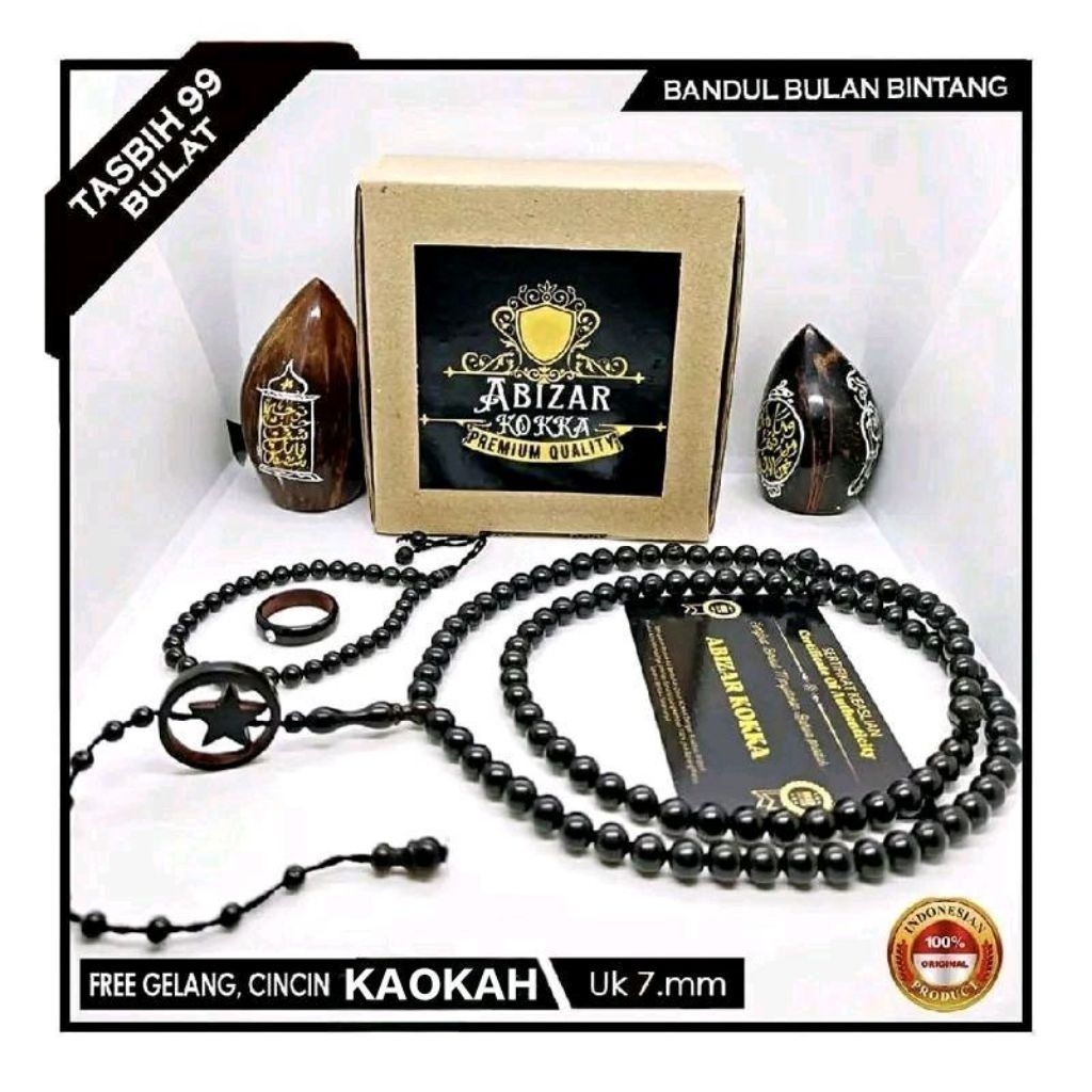 Tasbih Kokka bulat 7mm bulan bintang free gelang kokka & cincin kokka bersertifikat asli kokka