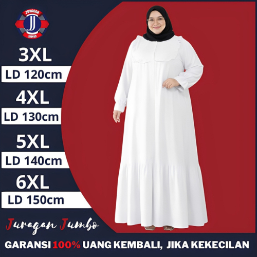 Gamis Jumbo Polos Premium Mewah Elegan Dress Muslim Syari Terbaru LD 120 130 140 150 Putih