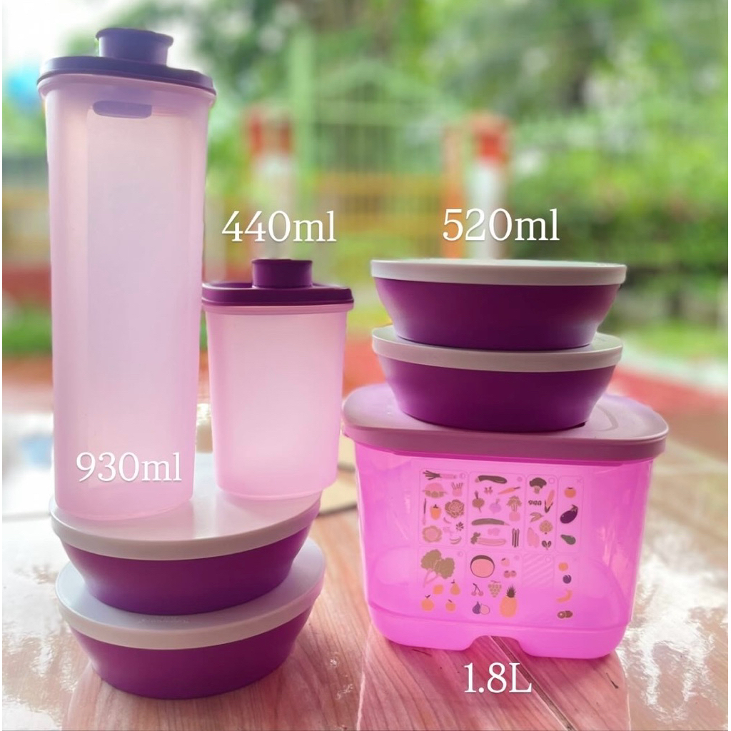 Set ungu | Toples, botol tempat minyak/dll, penyimpanan kulkas | TUPPERWARE ORIGINAL BARU