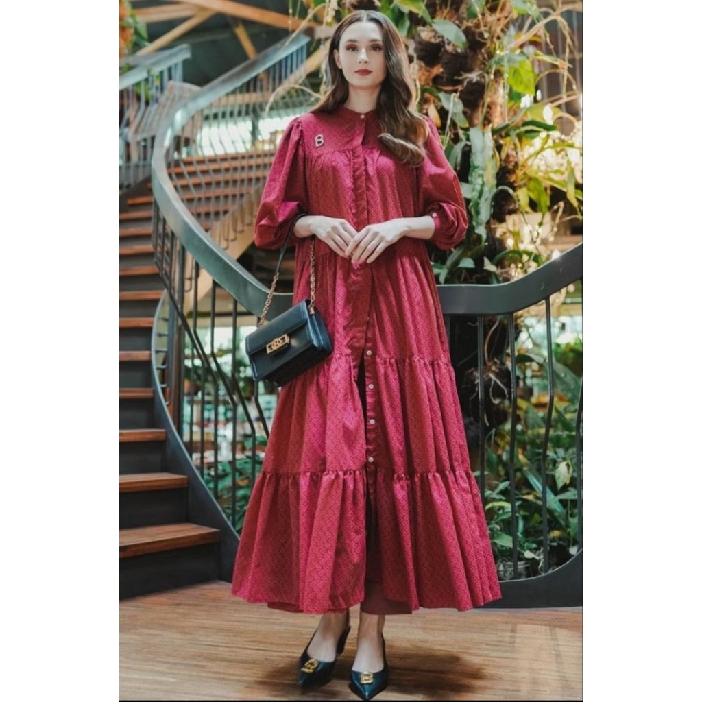 Tapis Tiered Maxi Dress Monogram Buttonscarves