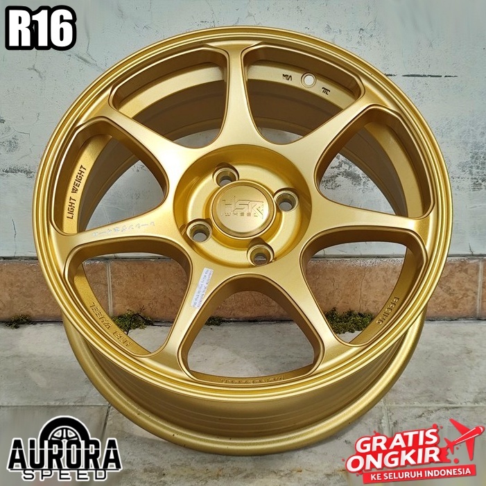 Velg mobil ring 16 Etios,Yaris,Vinfast,Mobilio,Jazz,March pelek HSR SEBUNSUTA R16 PCD 4X100 Gold