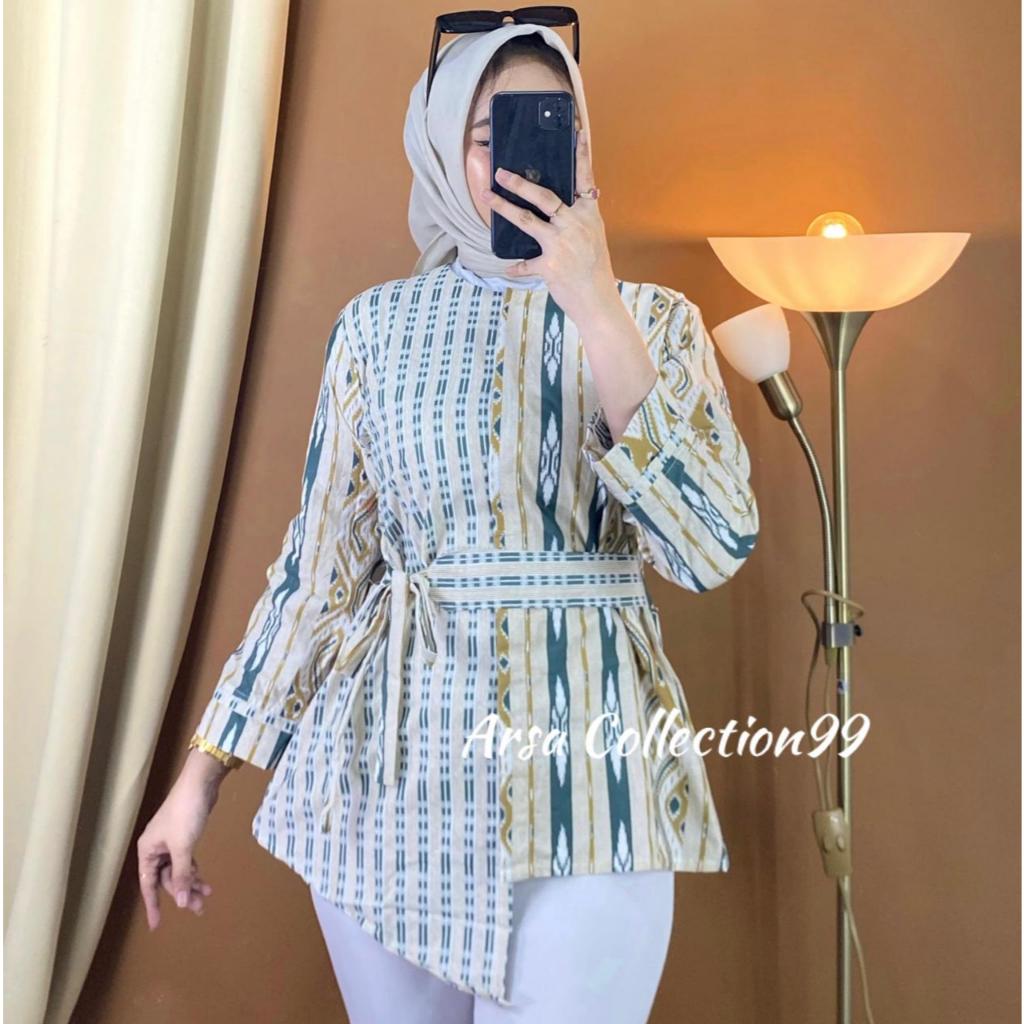 Blouse Batik Wanita Lengan Panjang - Atasan Batik Modern Premium Elegan Kekinian Kemeja Kombinasi Mo