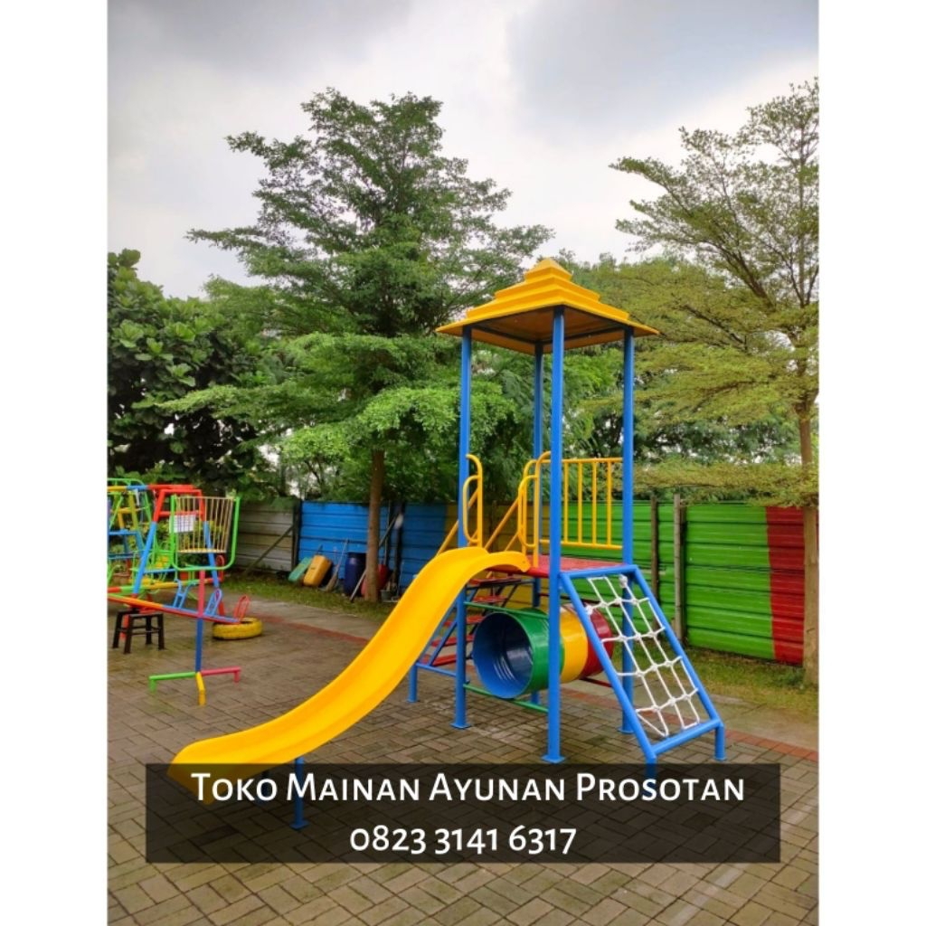 Mainan Perosotan Set Ayunan - Mainan Prosotan Set Ayunan - Perosotan Spiral Besi Fiberglass - Prosot