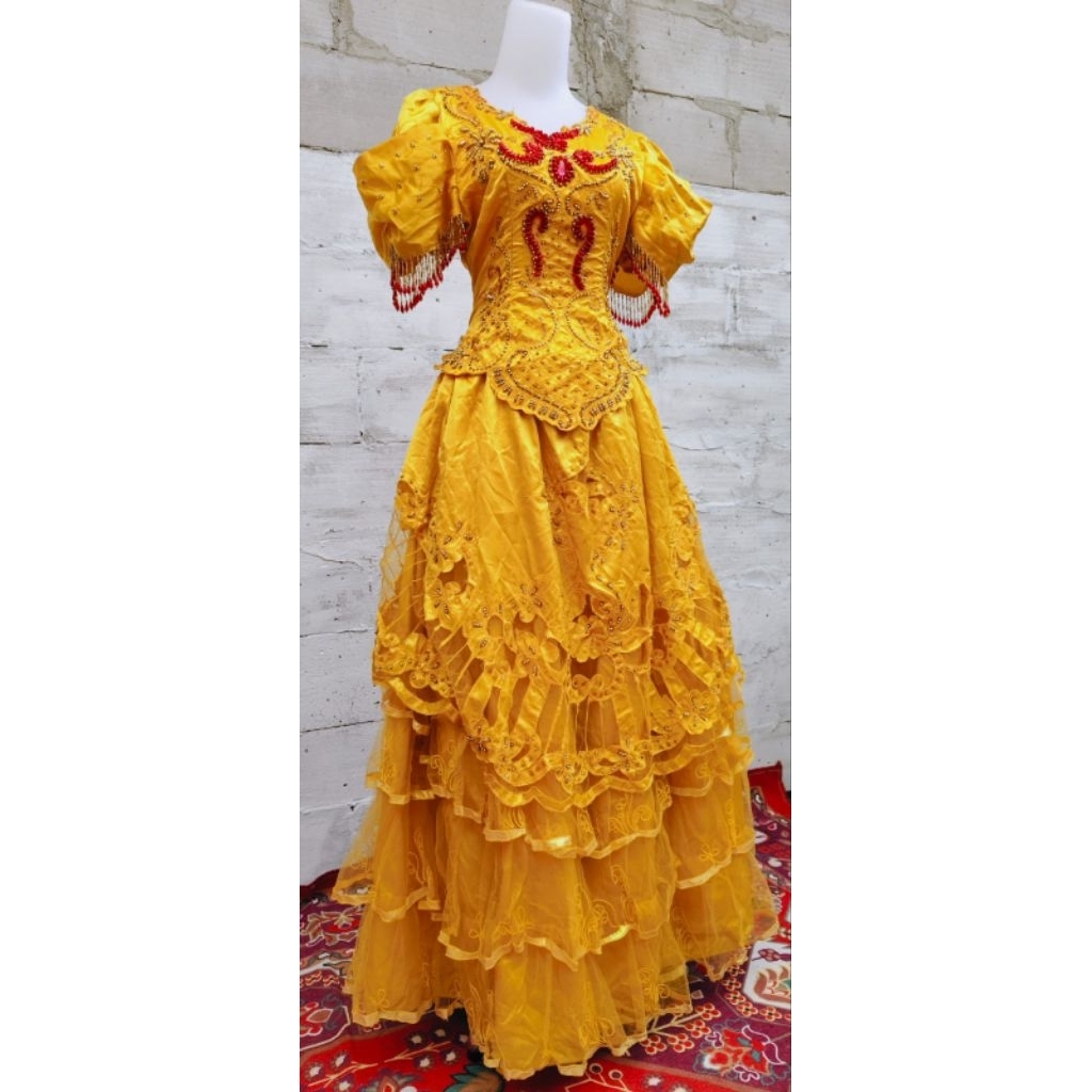 Gaun/Dress Pesta Fairy Ala Noni Belanda Kuning Payet - Prom - Pesta - Brithday - Party - Karnaval - 