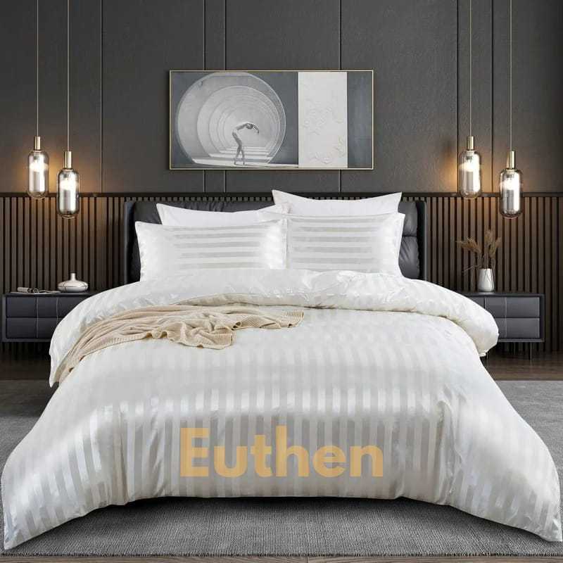 EUTHEN Sprei Bed Cover Hotel Set Komplit Warna Putih Premium Bahan Katun CVC Ukuran Lengkap Single T