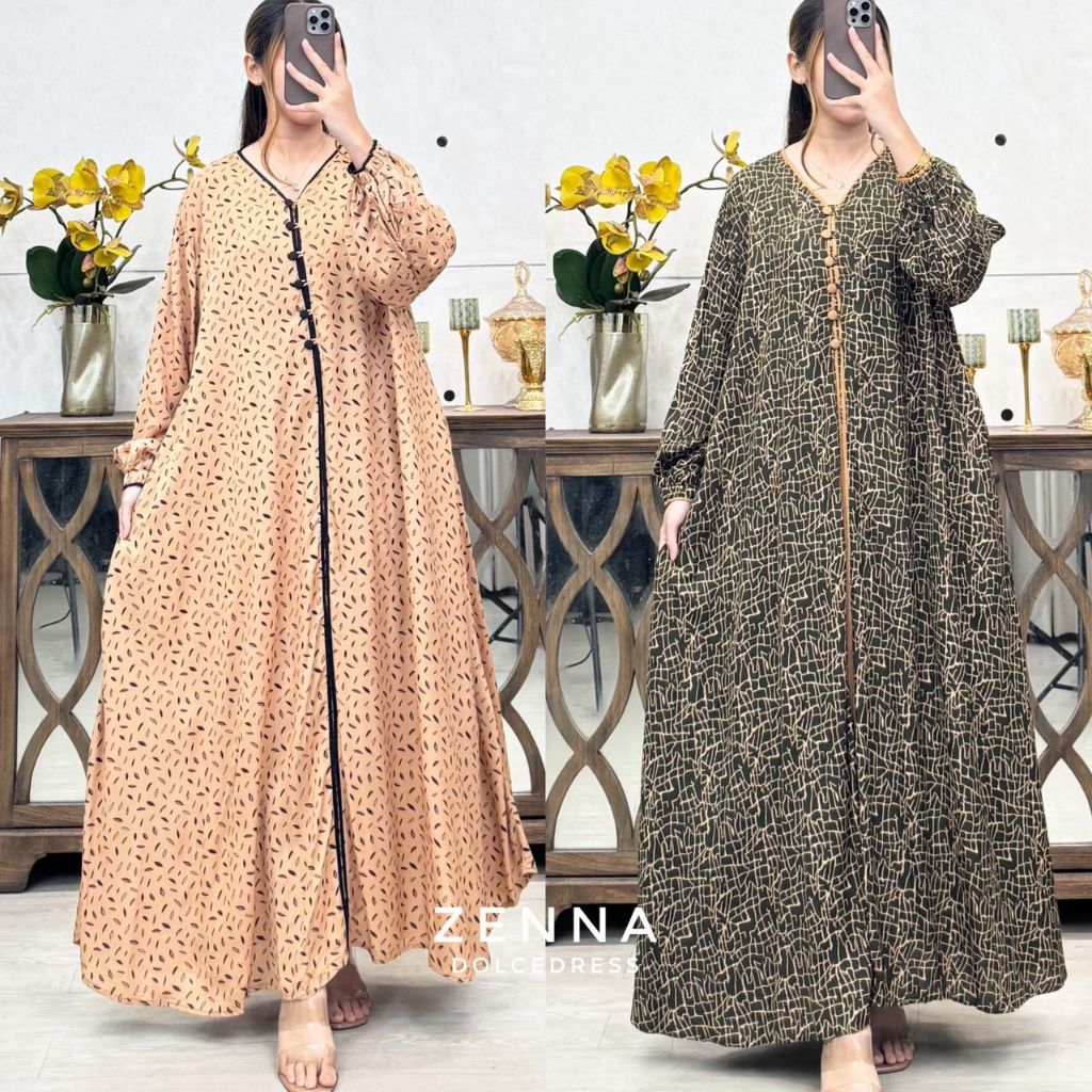 Daster Dolcedress ZENNA Midi Dress Mix Polos Jumbo Lengan Panjang Bahan Rayon