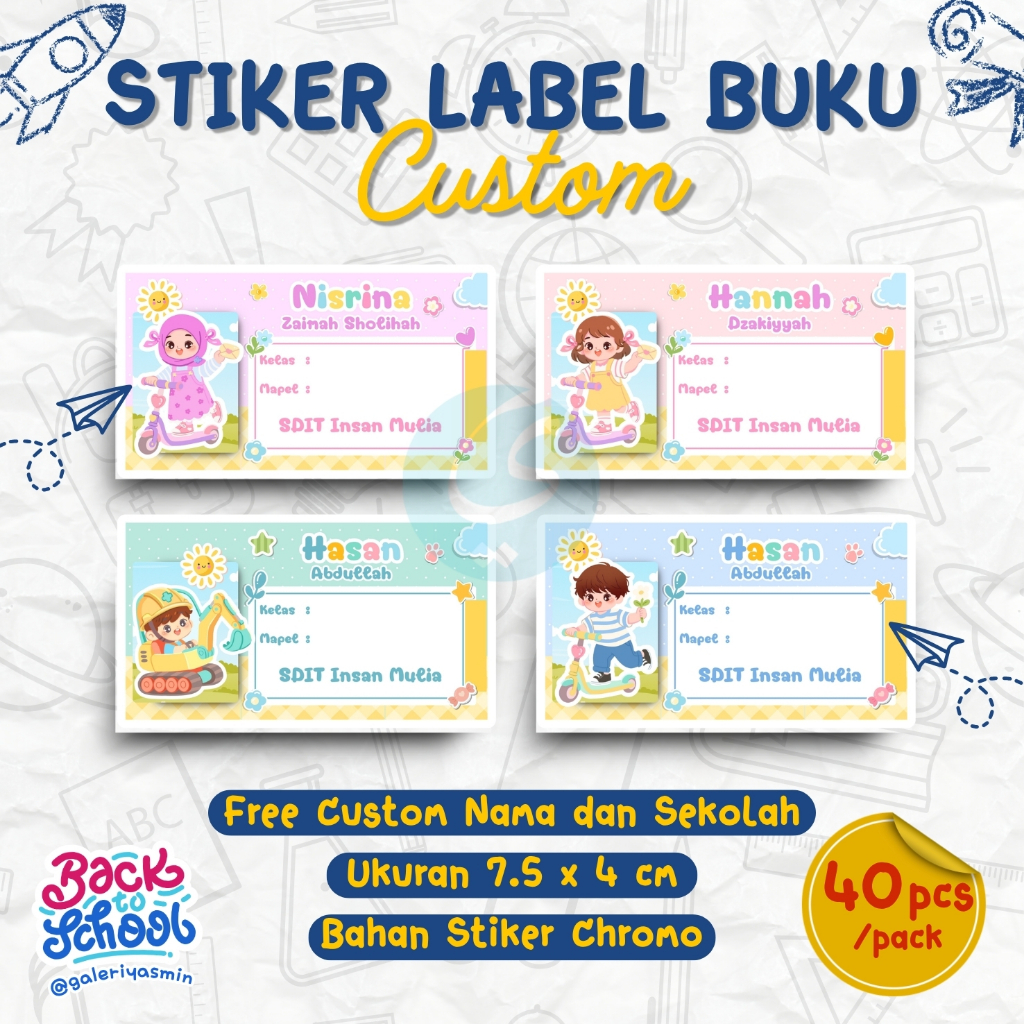 STIKER LABEL BUKU CUSTOM/LABEL BUKU TULIS SEKOLAH