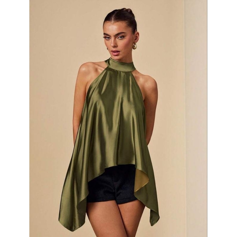 FYF_A1132 - Satin Halter Neck Backless Loose Top