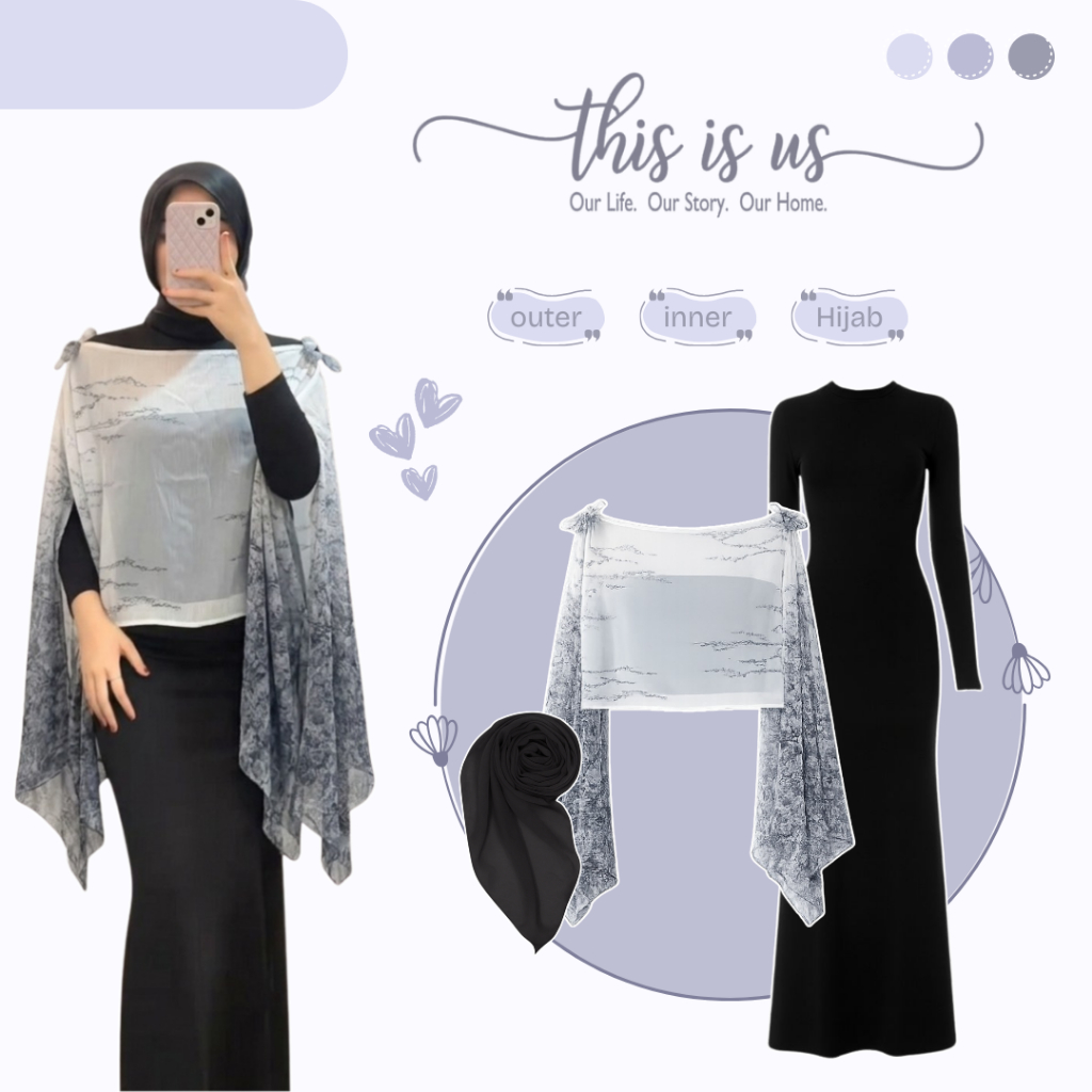 One Set Outfit Cewek | Outer + Inner Dress + Hijab | Setelan Wanita Satu Set Kekinian - AM250N
