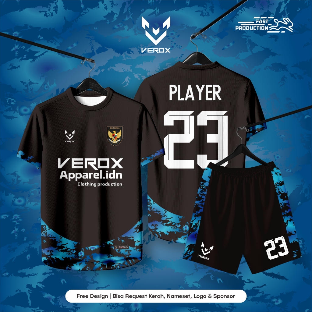 Jersey Bola futsal full Printing Hitam Black Oneck ~ Free custom Design 25018