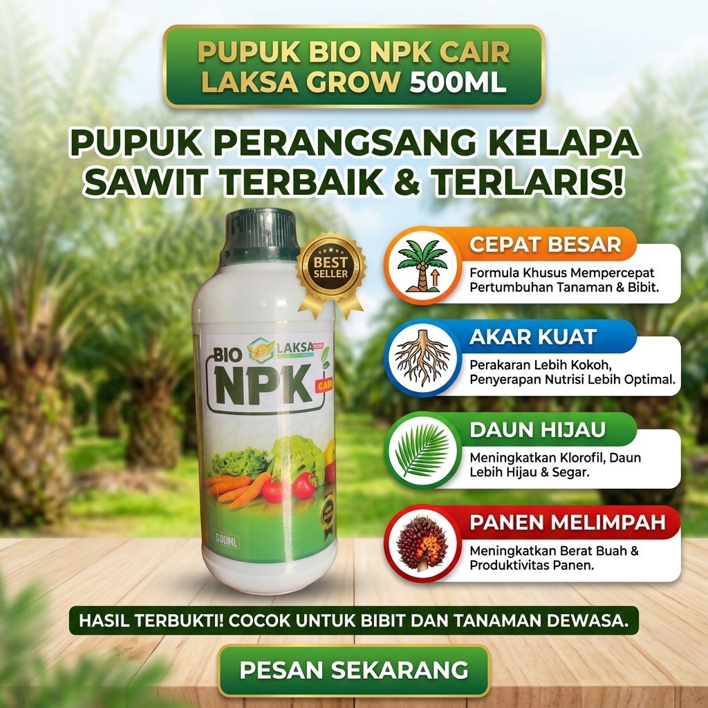 BIO NPK LAKSA Cair Grow 500ML Obat Pembibitan Sawit Anti Bercak Daun Kuning Coklat Busuk Akar Pupuk 