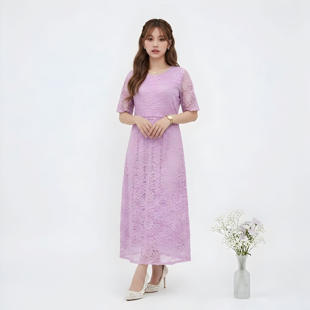 Dress Sersi Gaun Brokat Panjang Wanita Modern Untuk Pesta Kondangan Bridesmaid Elegan Baju Natal Bro